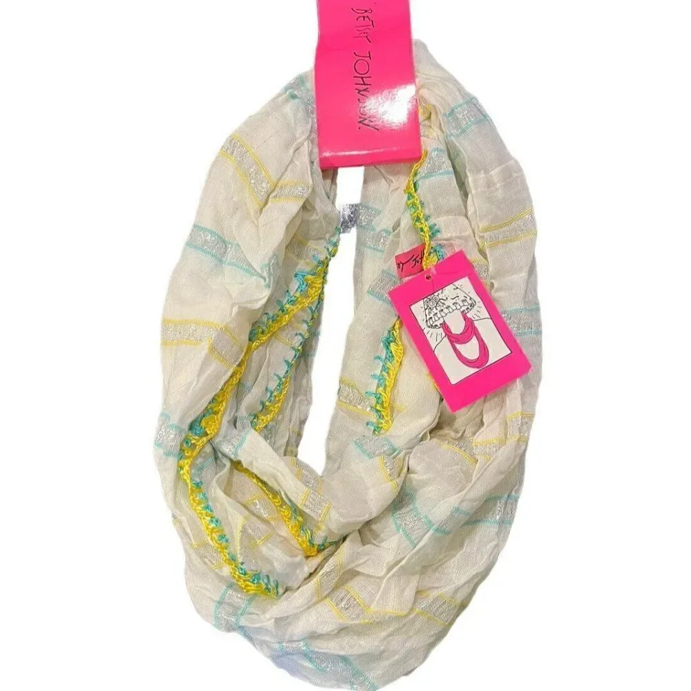 Betsey Johnson Infinity Scarf Shrug Crocheted Edges Silver Metallic Aqua NWT